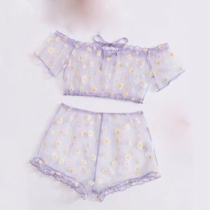 Daisy Sheer Crop top and shorts set. Plus size play set